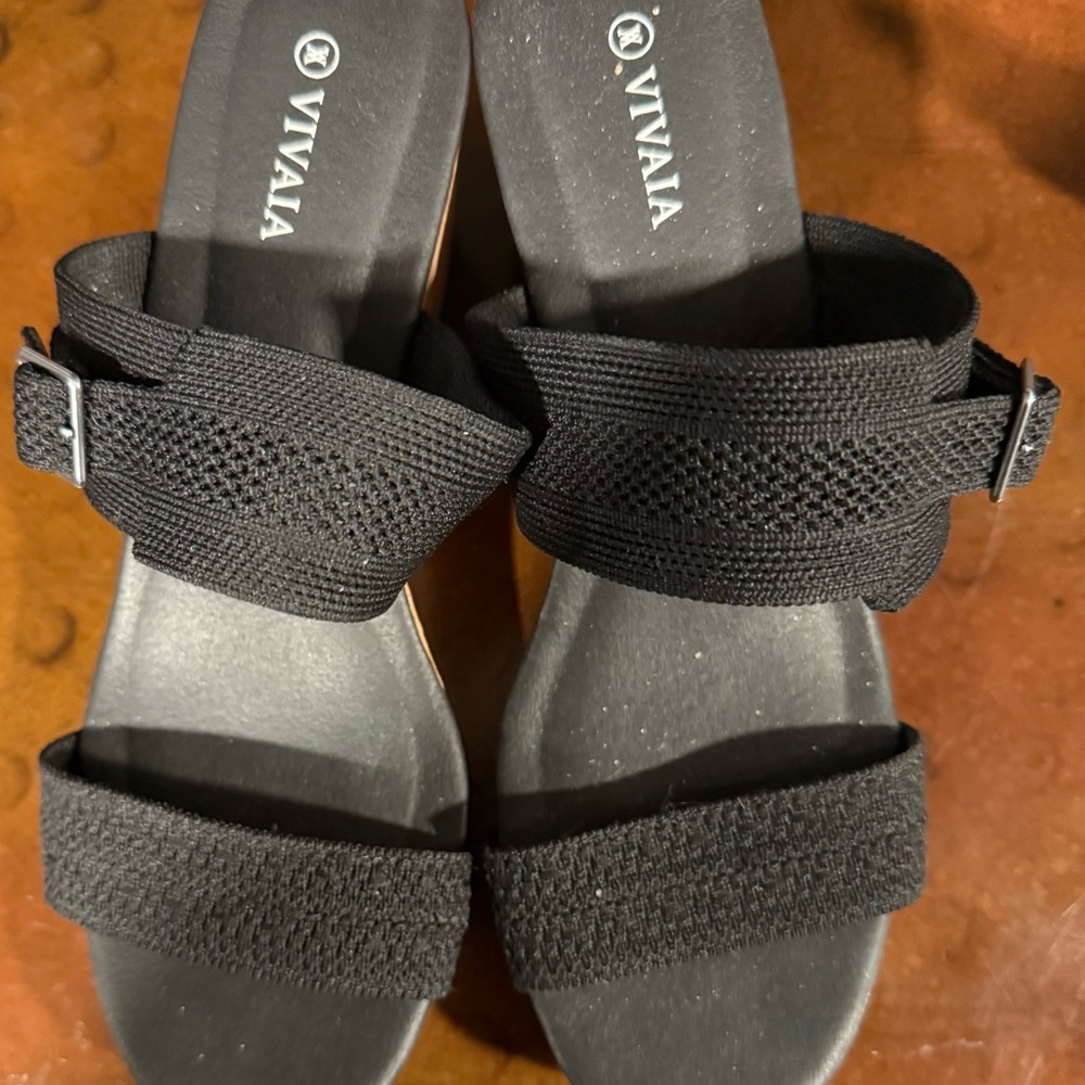 VIVAIA Black Women's Slide Sandals - Knit Adjustable Straps